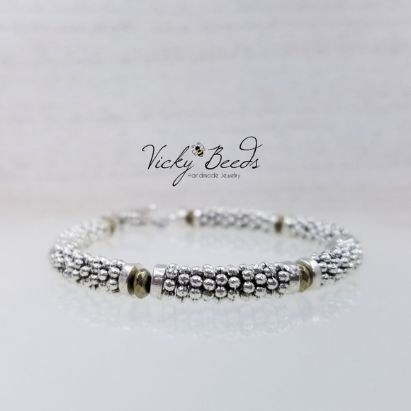 Antiqued Gold & Silver Beaded Toggle Bracelet - Picture 2 of 9